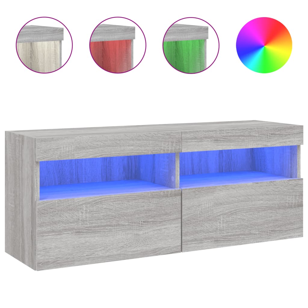 Meuble TV mural avec lumières LED sonoma gris 100x30x40 cm - XIOS