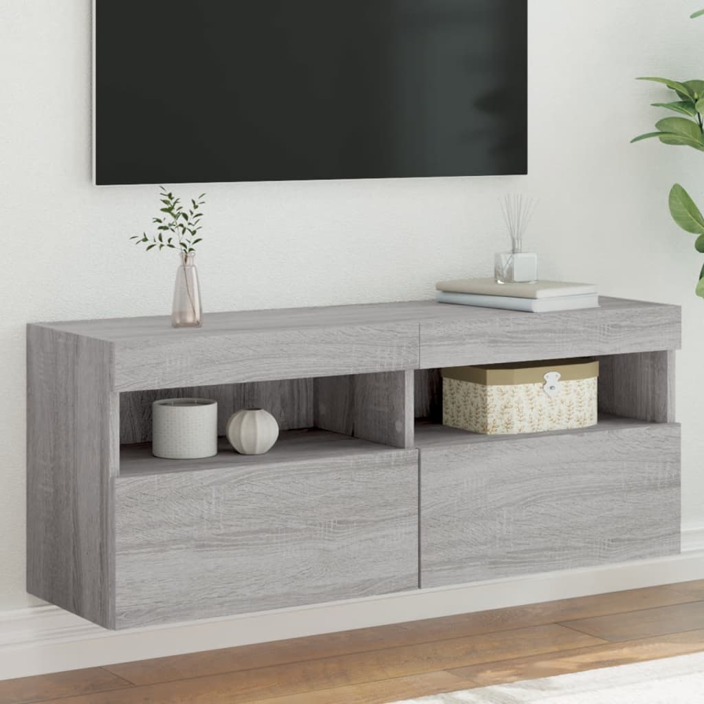 Meuble TV mural avec lumières LED sonoma gris 100x30x40 cm - XIOS