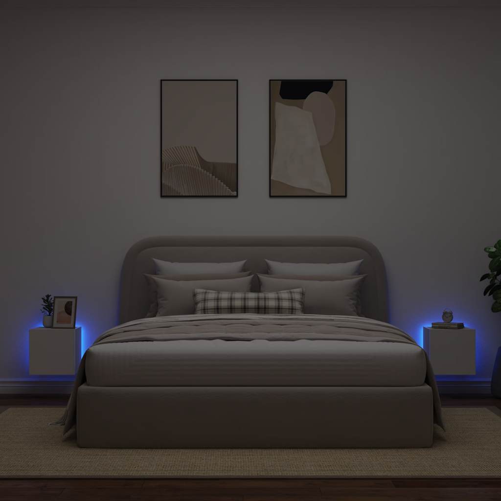 Meubles TV muraux avec lumières LED 2 pcs blanc 30,5x35x30 cm - XIOS