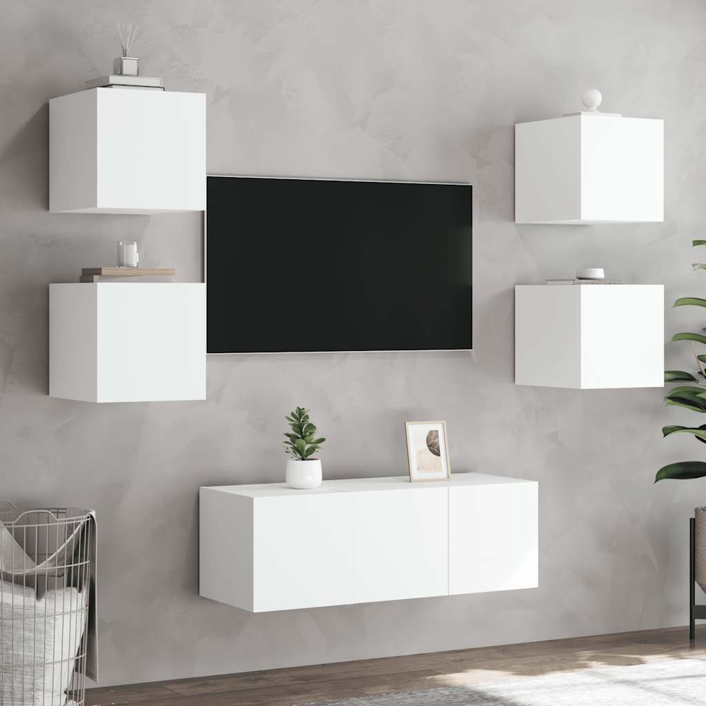 Meubles TV muraux avec lumières LED 2 pcs blanc 30,5x35x30 cm - XIOS
