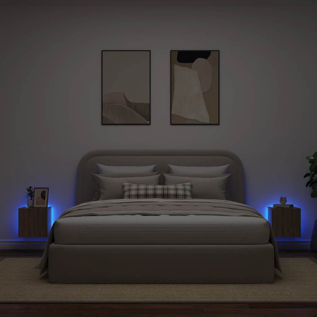 Meubles TV muraux lumières LED 2 pcs chêne sonoma 30,5x35x30 cm