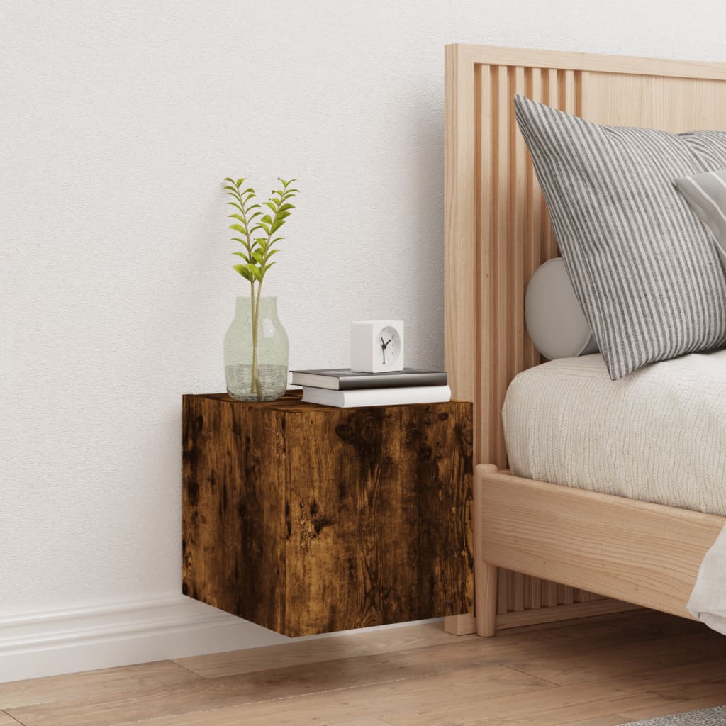 Meuble TV mural avec lumières LED chêne fumé 30,5x35x30 cm - XIOS