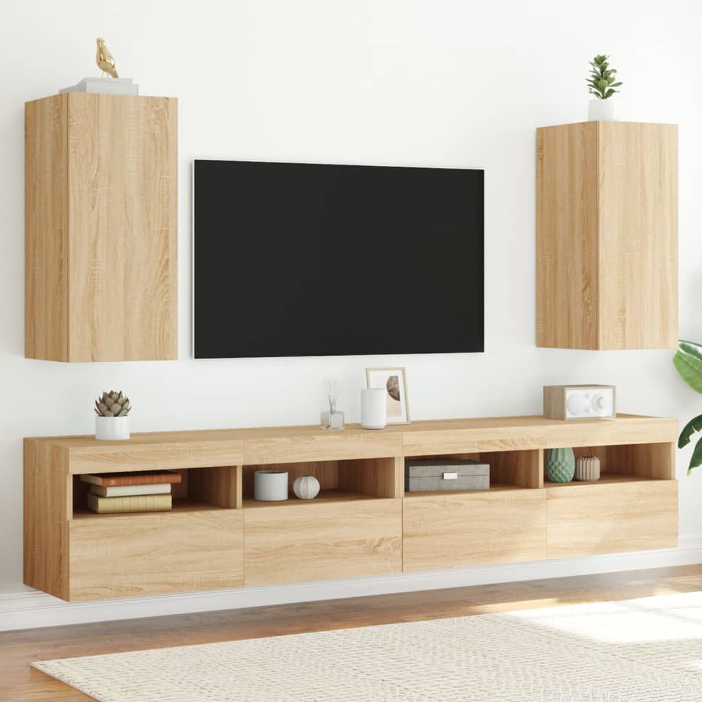 Meubles TV muraux lumières LED 2 pcs chêne sonoma 30,5x35x70 cm - XIOS