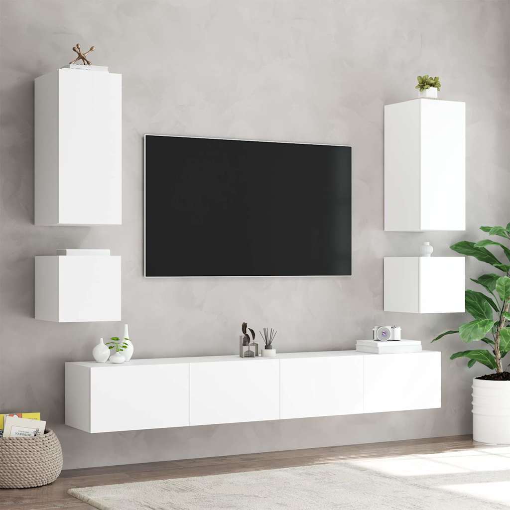 Meubles TV muraux avec lumières LED 2 pcs blanc 40,5x35x40 cm - XIOS