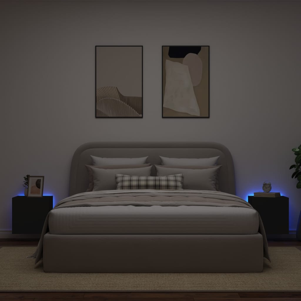 Meubles TV muraux avec lumières LED 2 pcs noir 40,5x35x40 cm - XIOS