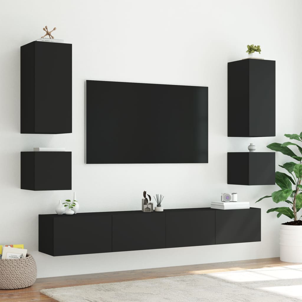 Meubles TV muraux avec lumières LED 2 pcs noir 40,5x35x40 cm - XIOS