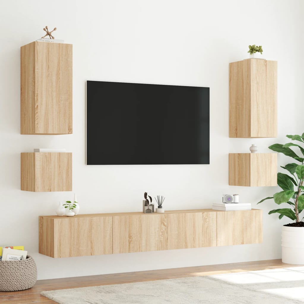 Meubles TV muraux lumières LED 2 pcs chêne sonoma 40,5x35x40 cm - XIOS