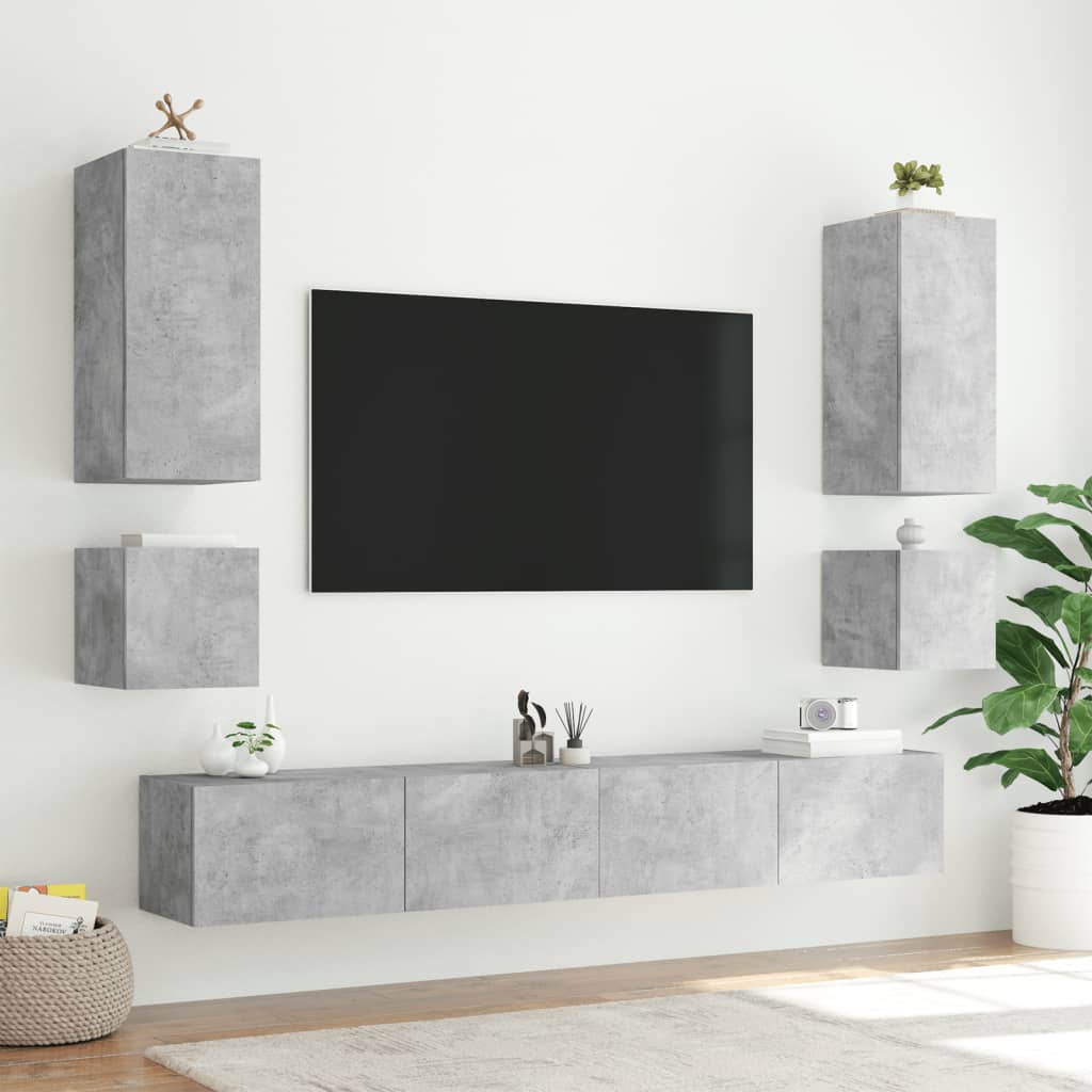 Meubles TV muraux et lumières LED 2pcs gris béton 40,5x35x40 cm - XIOS