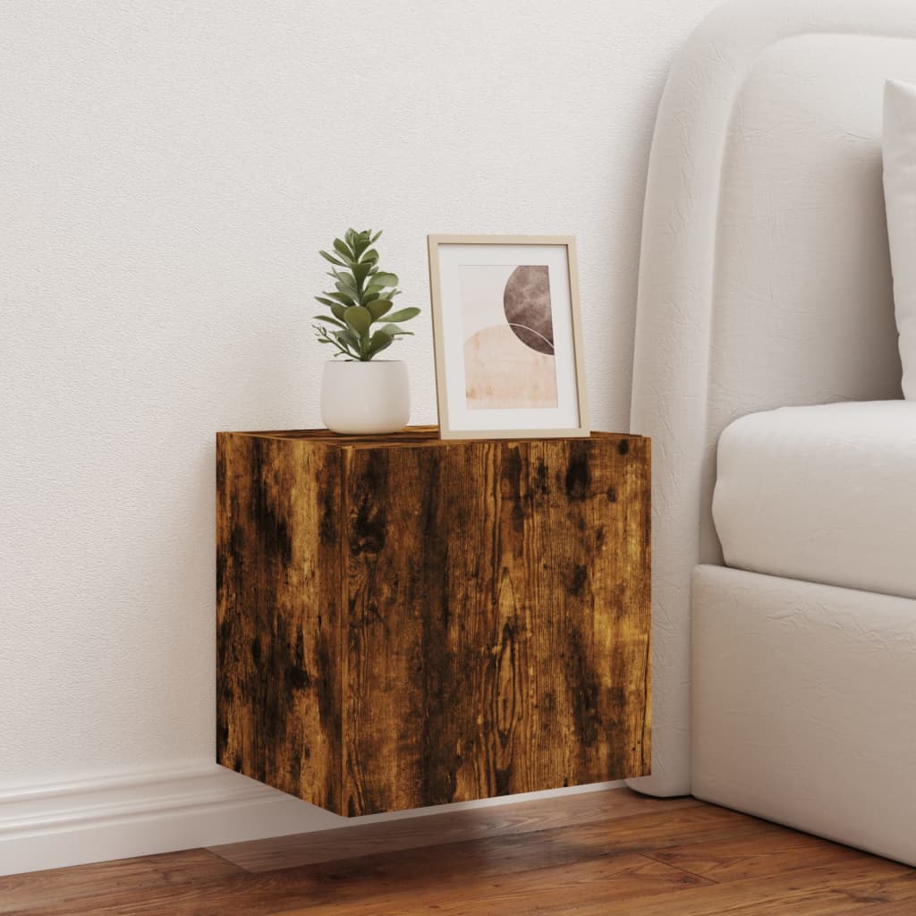 Meuble TV mural avec lumières LED chêne fumé 40,5x35x40 cm - XIOS