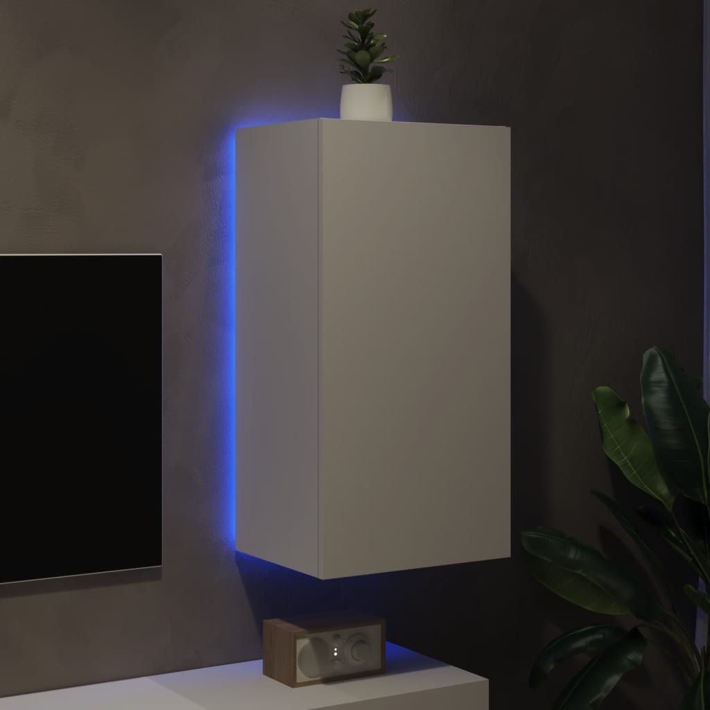 Meuble TV mural avec lumières LED blanc 40,5x35x80 cm - XIOS