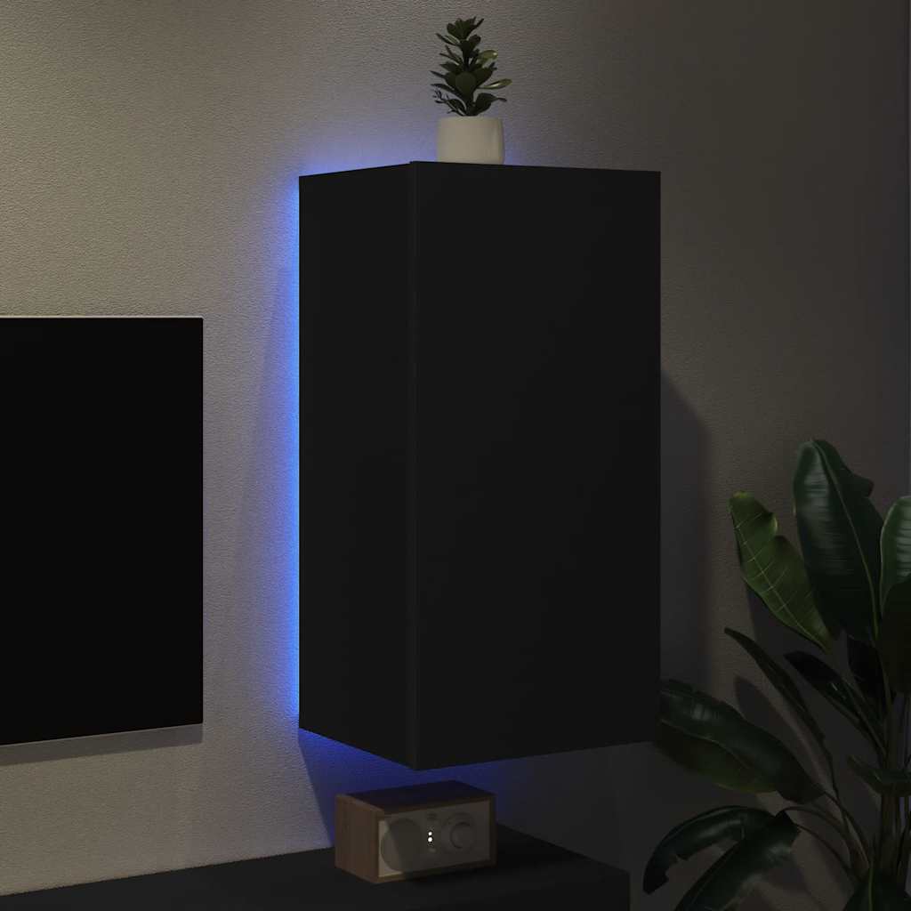 Meuble TV mural avec lumières LED noir 40,5x35x80 cm - XIOS