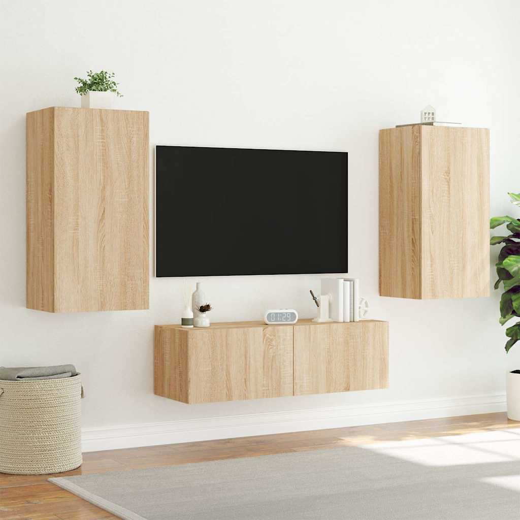 Meuble TV mural avec lumières LED chêne sonoma 40,5x35x80 cm - XIOS