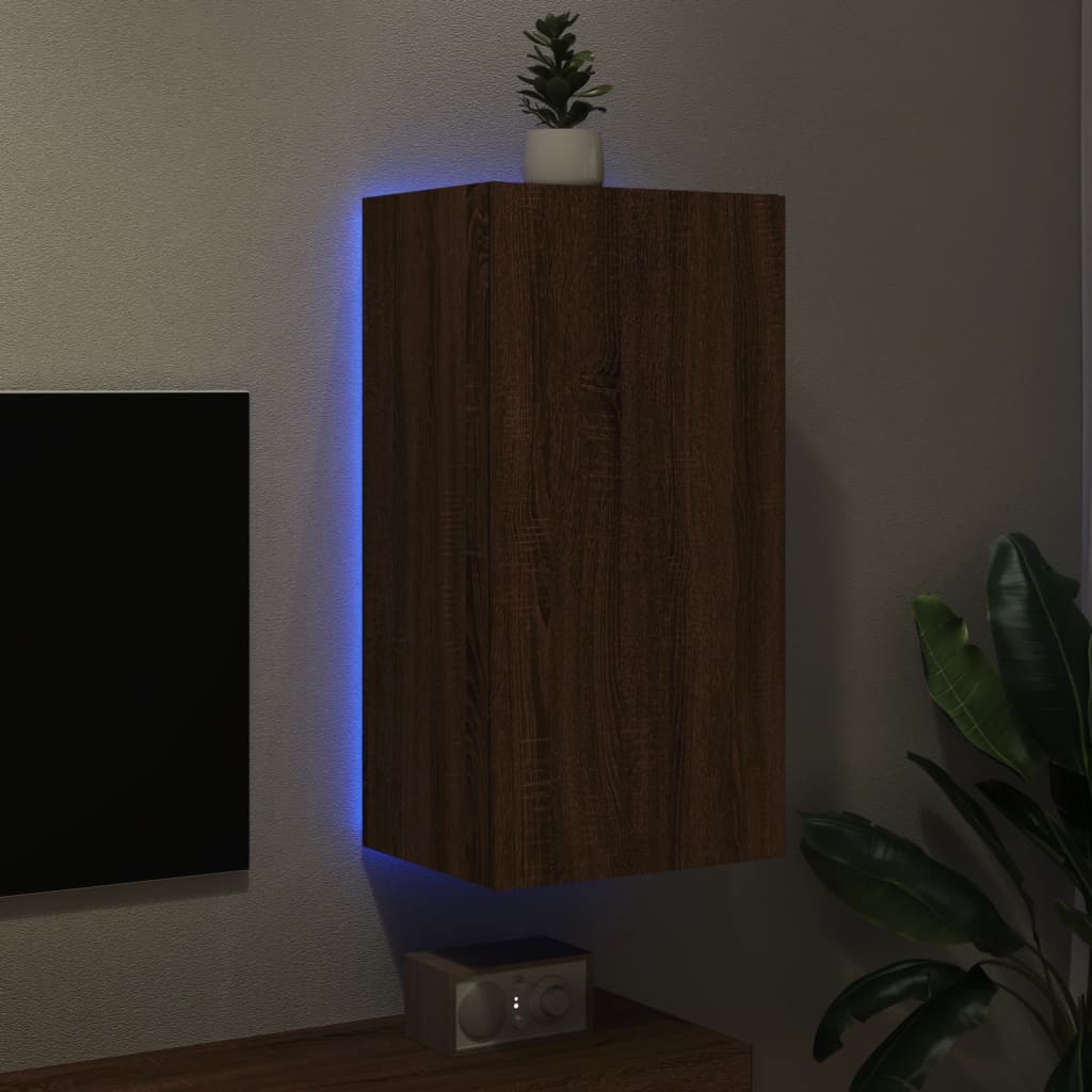Meuble TV mural avec lumières LED chêne marron 40,5x35x80 cm - XIOS
