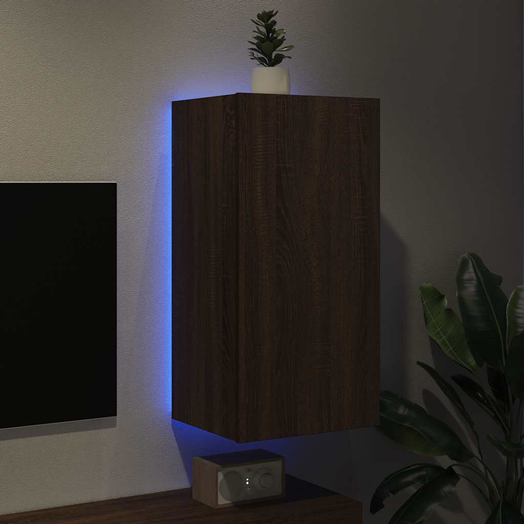 Meuble TV mural avec lumières LED chêne marron 40,5x35x80 cm - XIOS