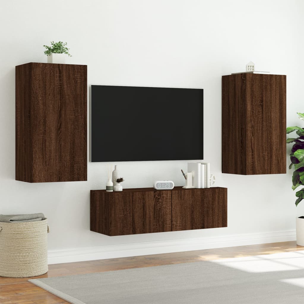 Meuble TV mural avec lumières LED chêne marron 40,5x35x80 cm - XIOS
