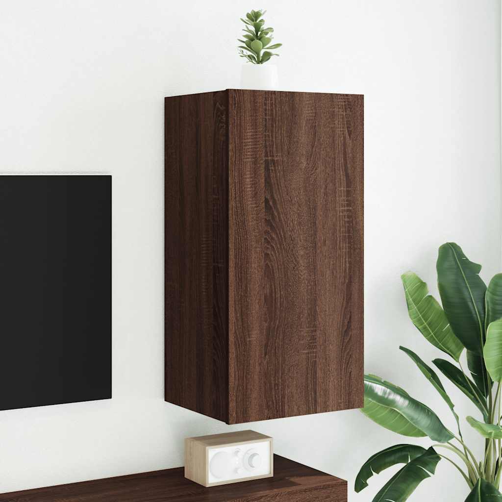 Meuble TV mural avec lumières LED chêne marron 40,5x35x80 cm - XIOS