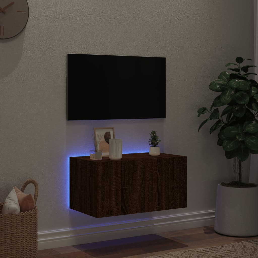 Meuble TV mural avec lumières LED chêne marron 60x35x31 cm - XIOS