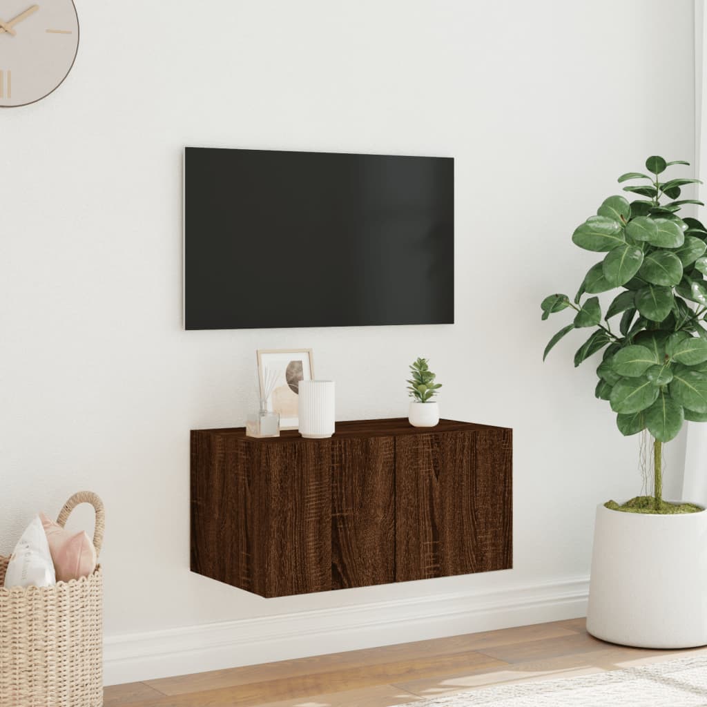 Meuble TV mural avec lumières LED chêne marron 60x35x31 cm - XIOS