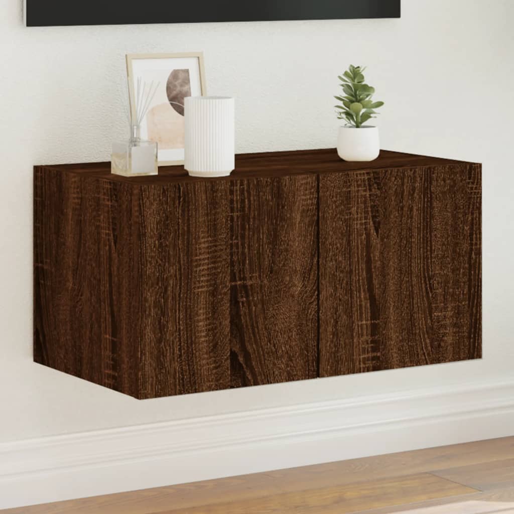 Meuble TV mural avec lumières LED chêne marron 60x35x31 cm - XIOS