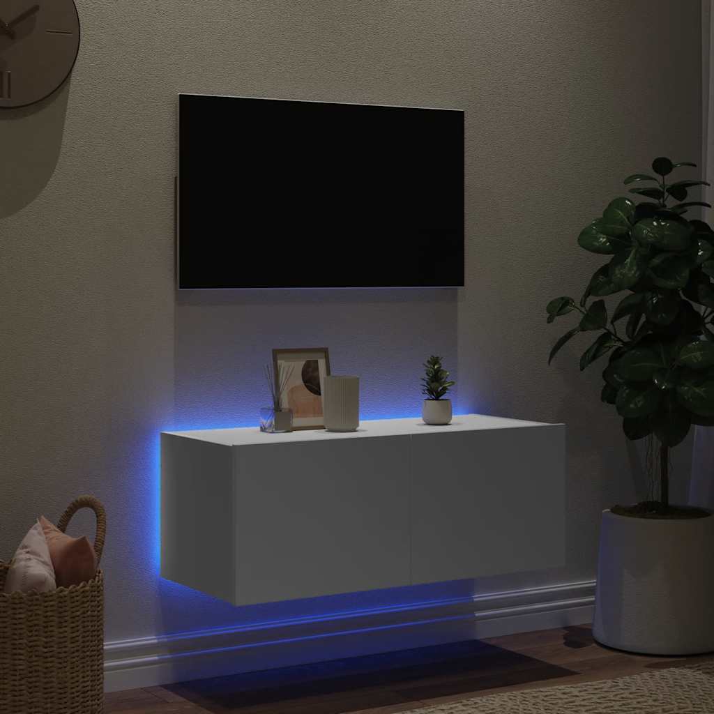 Meuble TV mural avec lumières LED blanc 80x35x31 cm - XIOS
