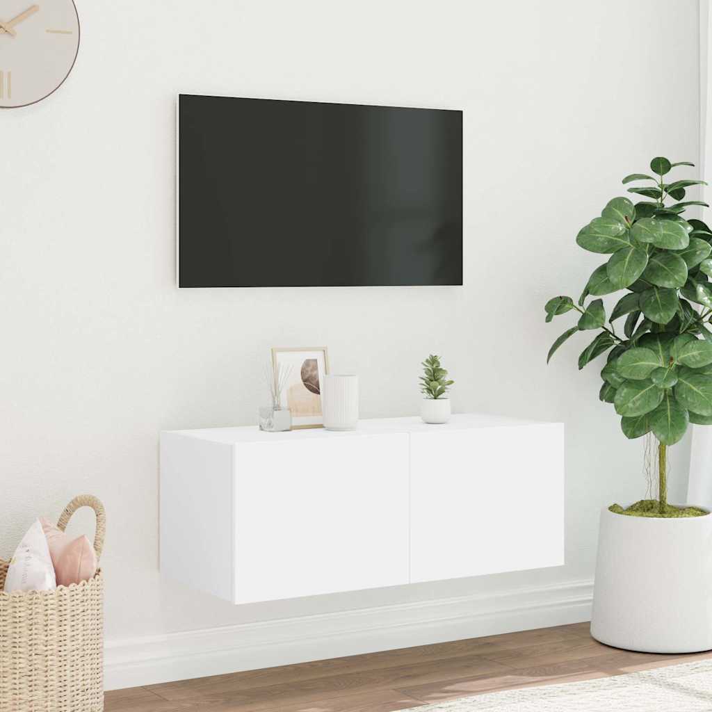 Meuble TV mural avec lumières LED blanc 80x35x31 cm - XIOS