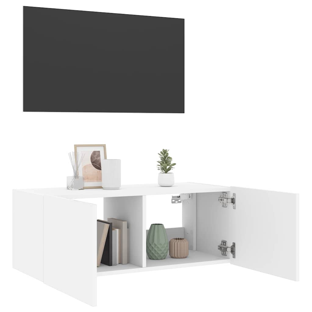Meuble TV mural avec lumières LED blanc 80x35x31 cm - XIOS