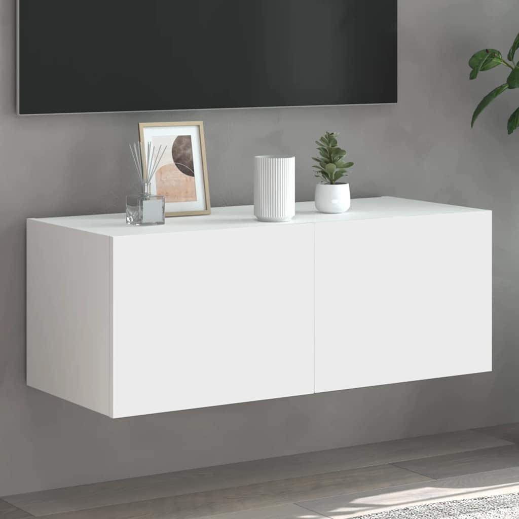 Meuble TV mural avec lumières LED blanc 80x35x31 cm - XIOS