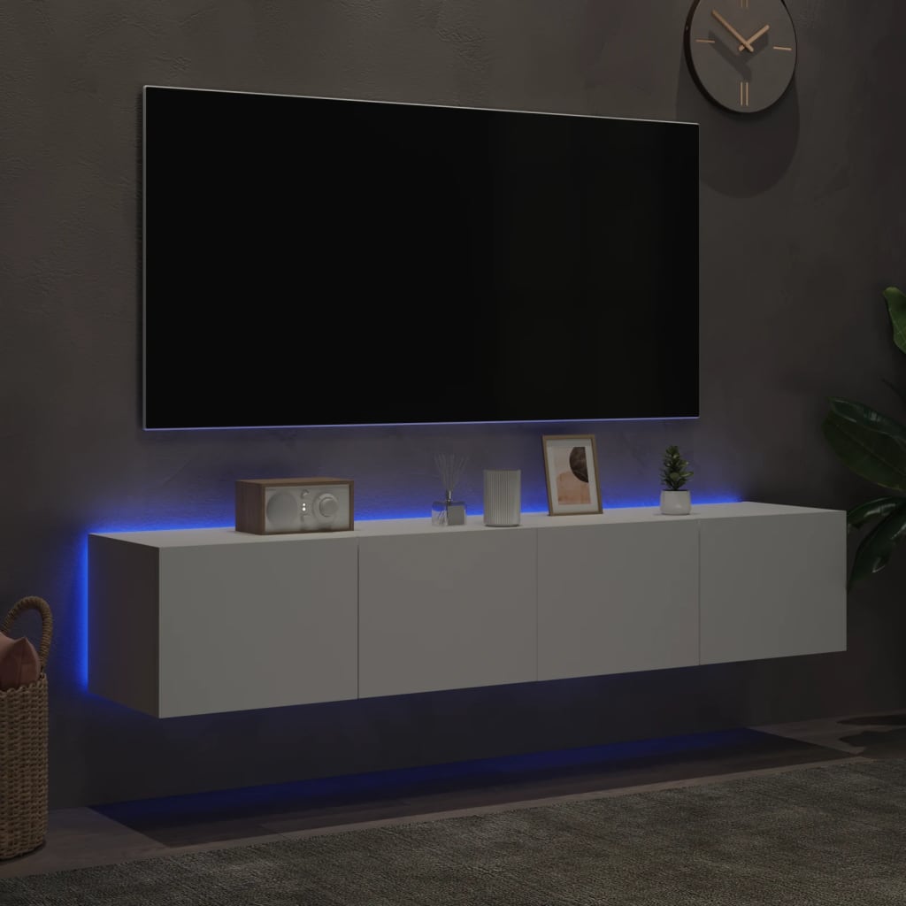 Meubles TV muraux avec lumières LED 2 pcs blanc 80x35x31 cm - XIOS