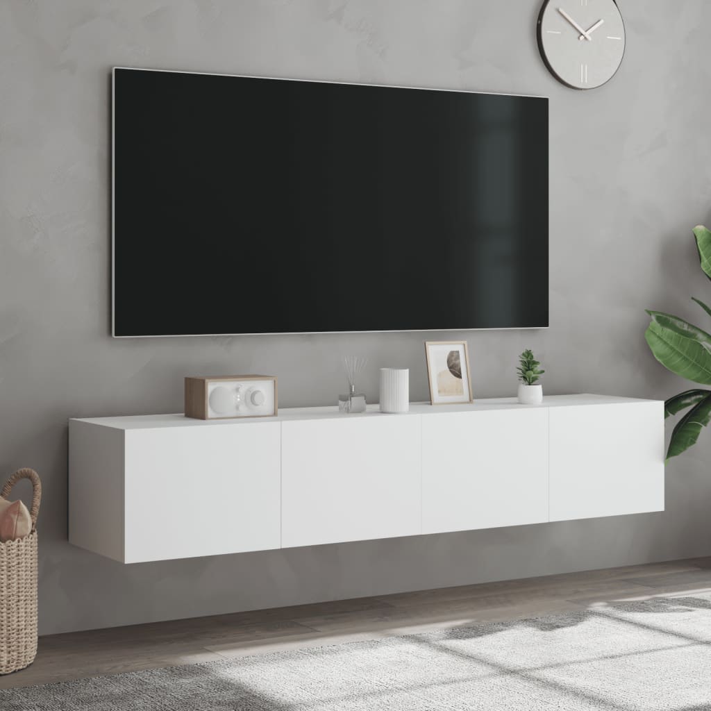 Meubles TV muraux avec lumières LED 2 pcs blanc 80x35x31 cm - XIOS