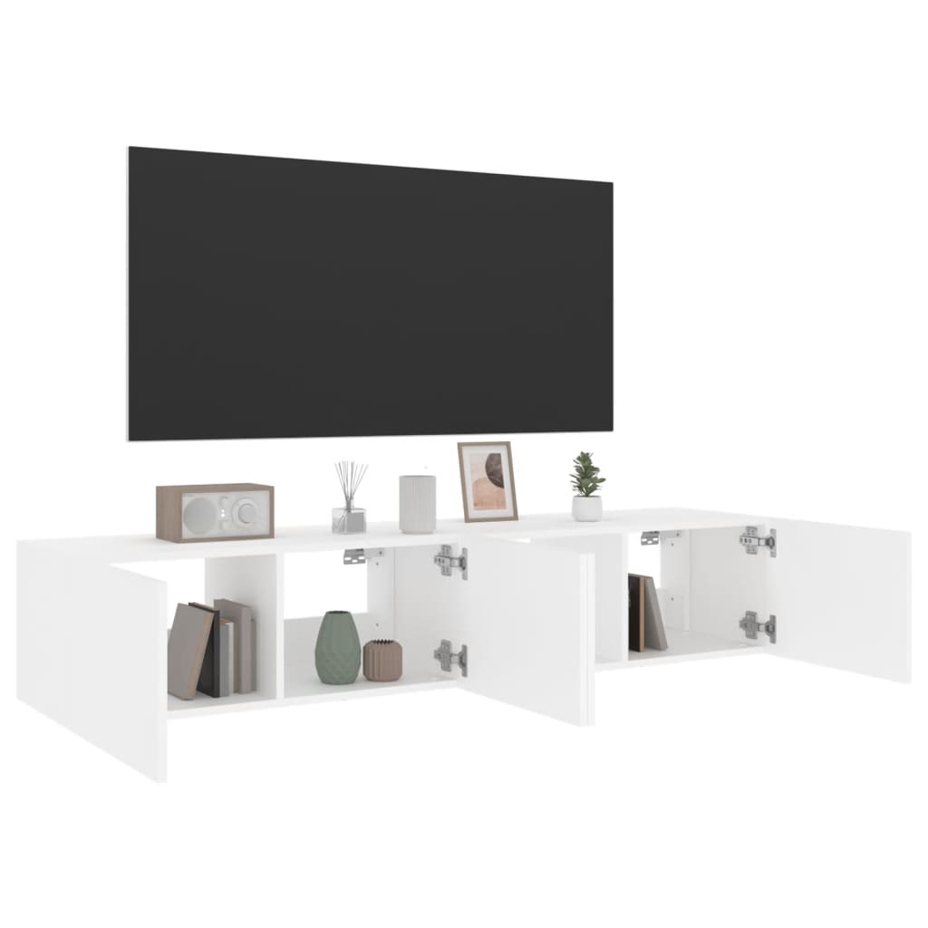 Meubles TV muraux avec lumières LED 2 pcs blanc 80x35x31 cm - XIOS