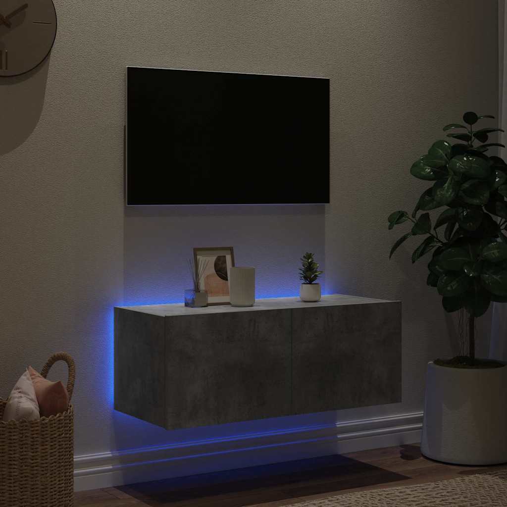 Meuble TV mural avec lumières LED gris béton 80x35x31 cm - XIOS