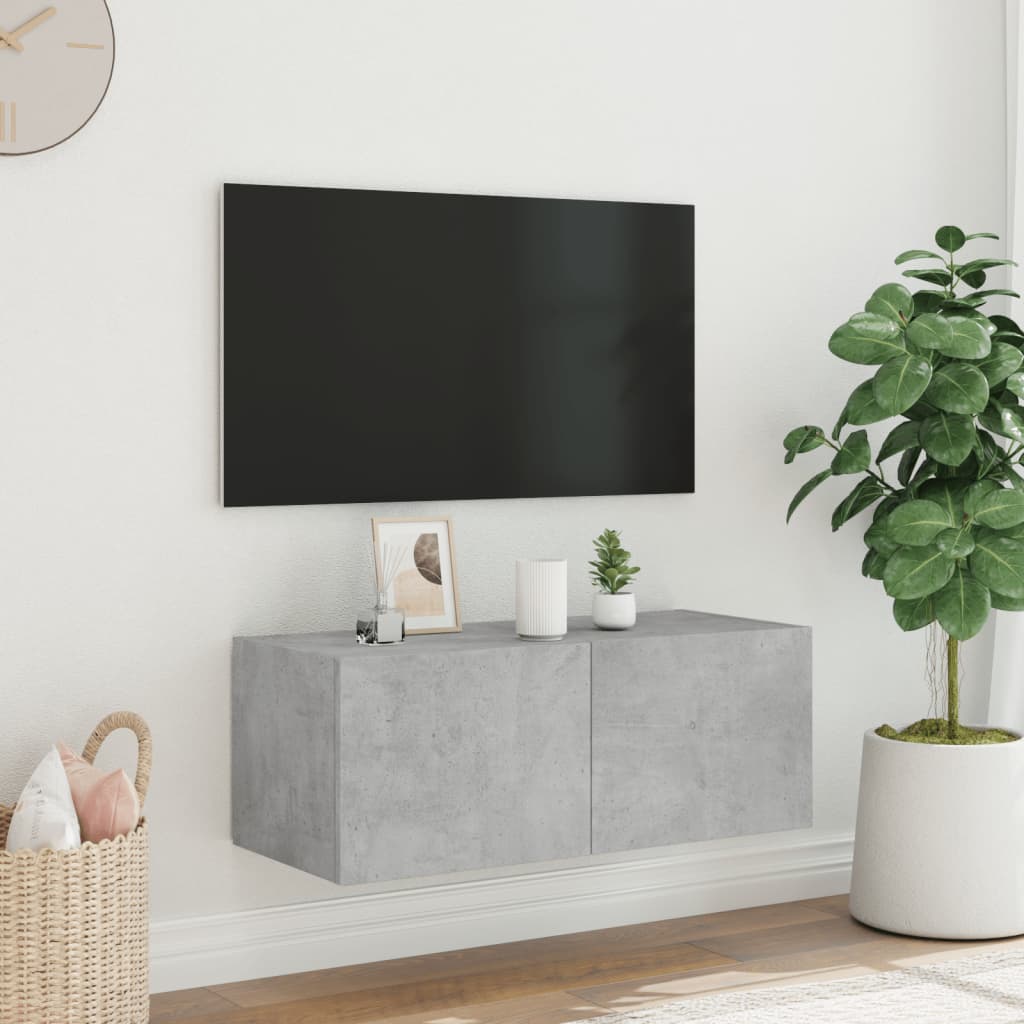 Meuble TV mural avec lumières LED gris béton 80x35x31 cm - XIOS
