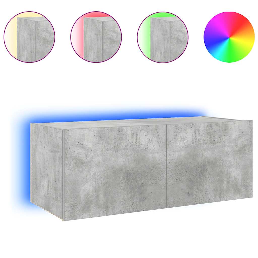 Meuble TV mural avec lumières LED gris béton 80x35x31 cm - XIOS