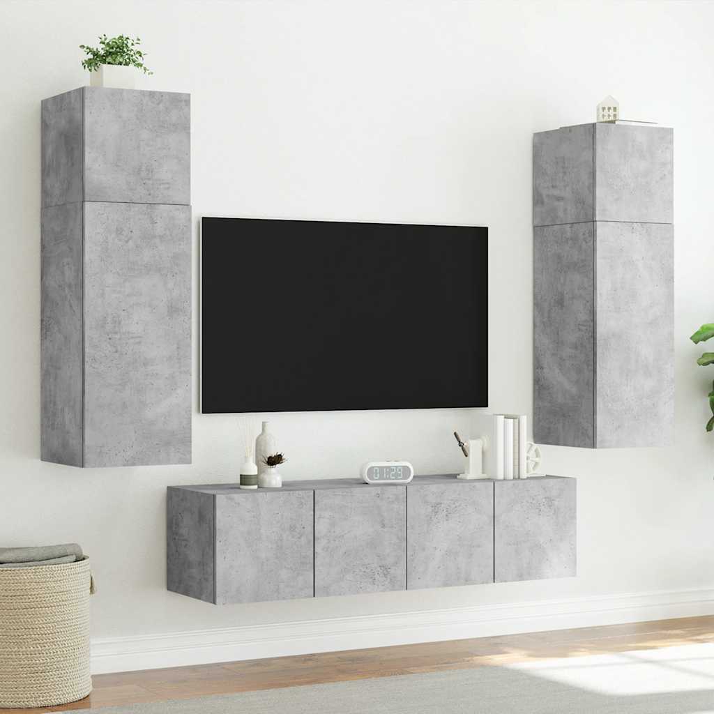 Meuble TV mural avec lumières LED gris béton 80x35x31 cm - XIOS