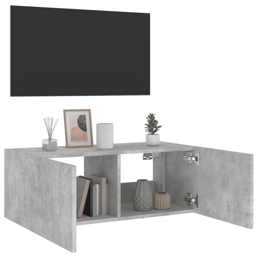 Meuble TV mural avec lumières LED gris béton 80x35x31 cm - XIOS
