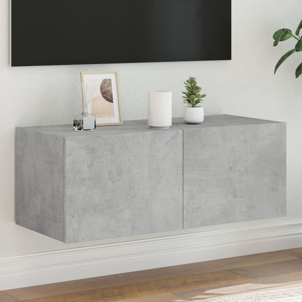 Meuble TV mural avec lumières LED gris béton 80x35x31 cm - XIOS