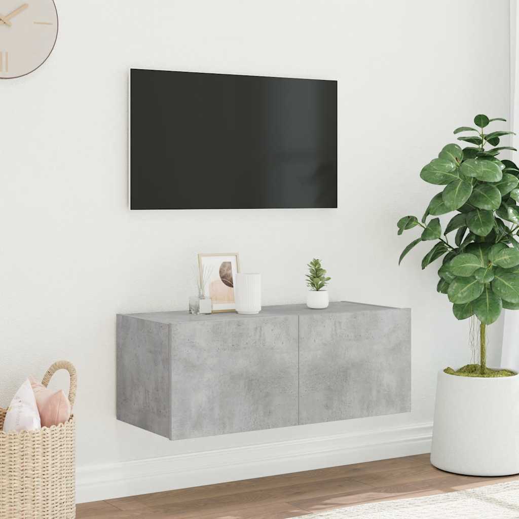 Meuble TV mural avec lumières LED gris béton 80x35x31 cm - XIOS
