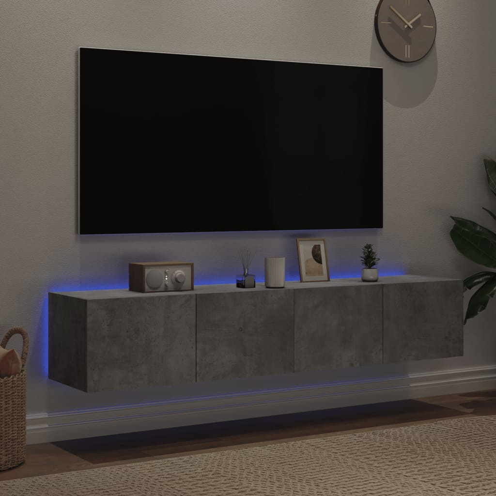 Meubles TV muraux et lumières LED 2pcs gris béton 80x35x31 cm - XIOS