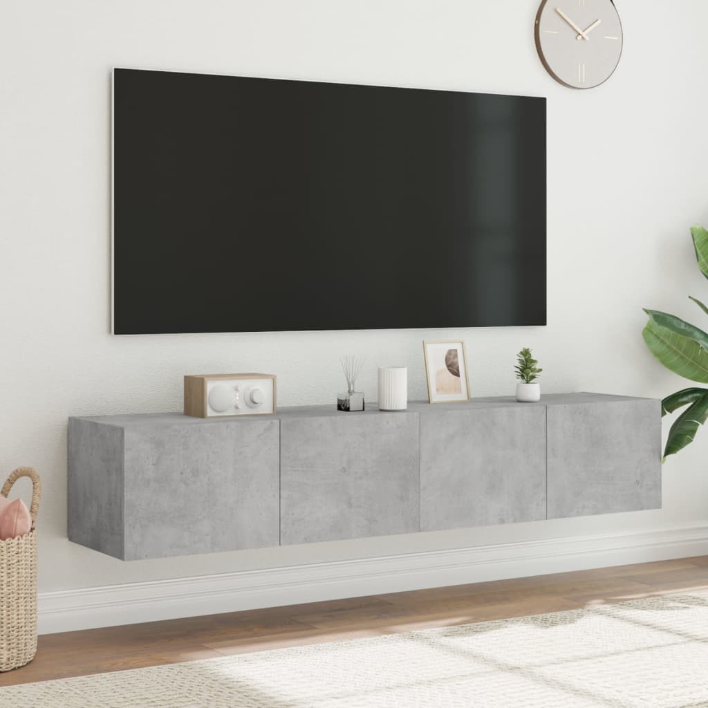 Meubles TV muraux et lumières LED 2pcs gris béton 80x35x31 cm - XIOS