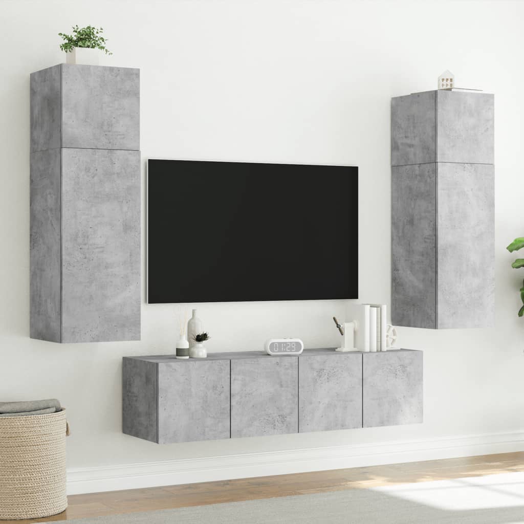 Meubles TV muraux et lumières LED 2pcs gris béton 80x35x31 cm - XIOS