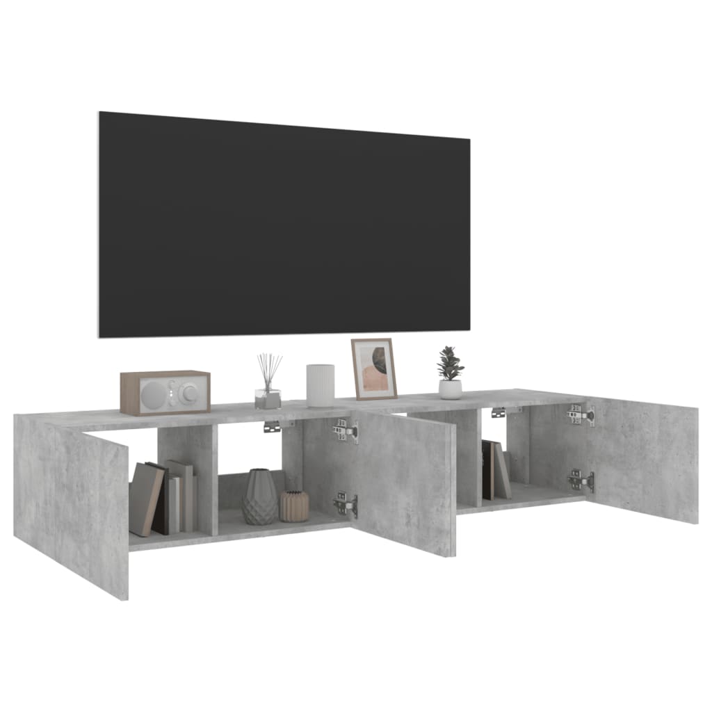 Meubles TV muraux et lumières LED 2pcs gris béton 80x35x31 cm - XIOS