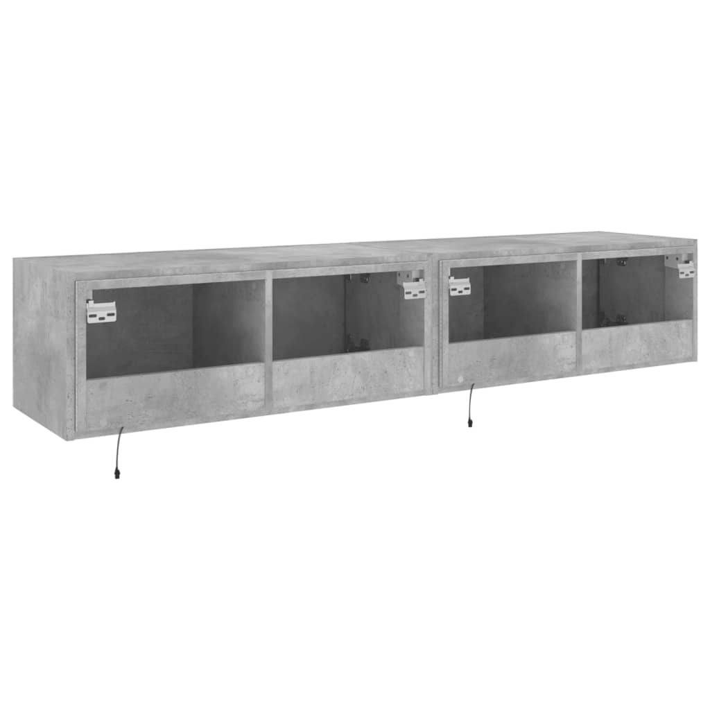 Meubles TV muraux et lumières LED 2pcs gris béton 80x35x31 cm - XIOS