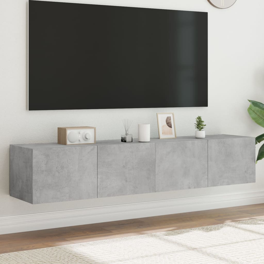 Meubles TV muraux et lumières LED 2pcs gris béton 80x35x31 cm - XIOS