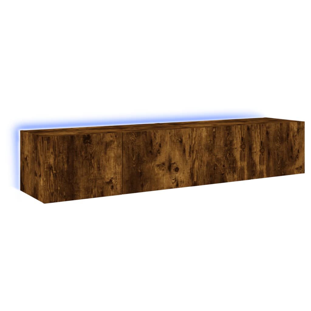 Meubles TV muraux et lumières LED 2pcs chêne fumé 80x35x31 cm - XIOS