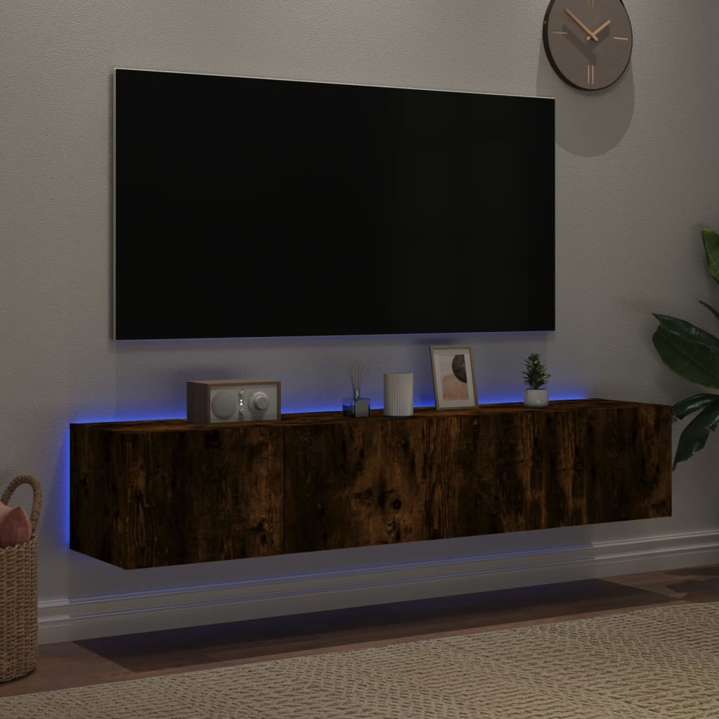 Meubles TV muraux et lumières LED 2pcs chêne fumé 80x35x31 cm - XIOS