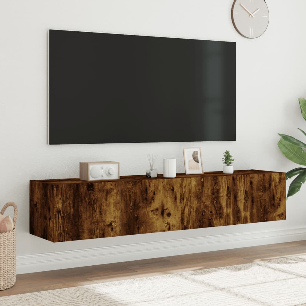 Meubles TV muraux et lumières LED 2pcs chêne fumé 80x35x31 cm - XIOS