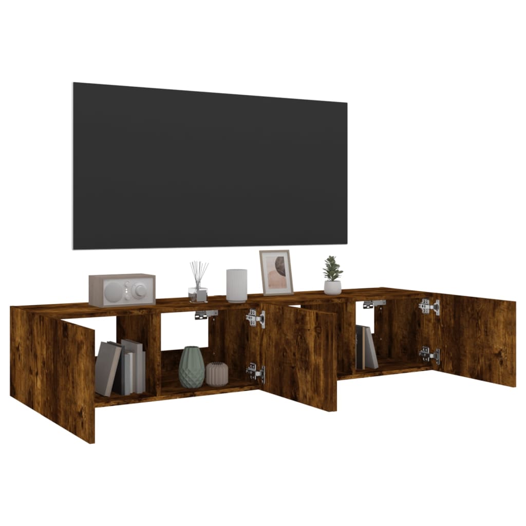 Meubles TV muraux et lumières LED 2pcs chêne fumé 80x35x31 cm - XIOS