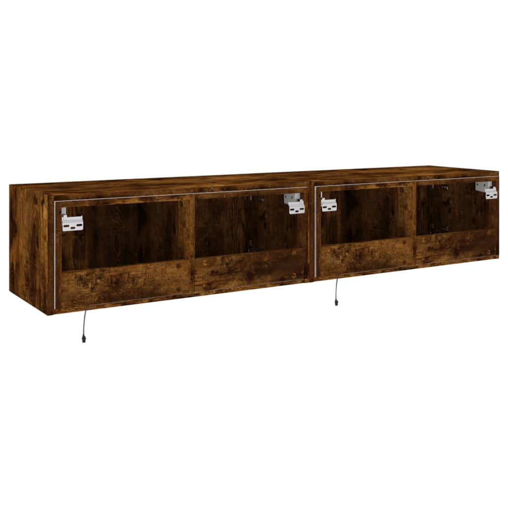 Meubles TV muraux et lumières LED 2pcs chêne fumé 80x35x31 cm - XIOS