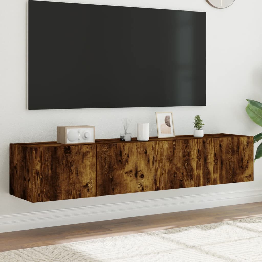 Meubles TV muraux et lumières LED 2pcs chêne fumé 80x35x31 cm - XIOS