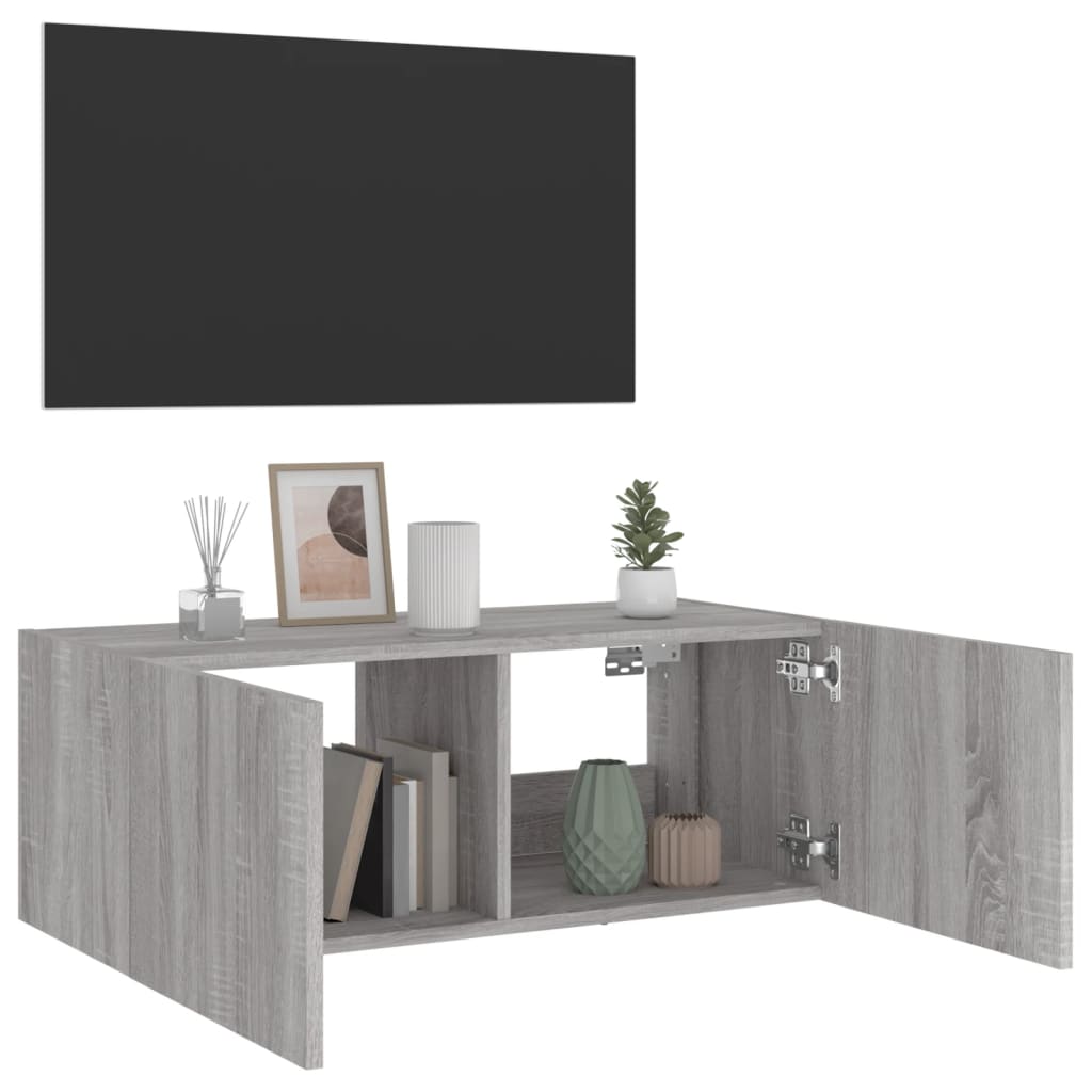 Meuble TV mural avec lumières LED sonoma gris 80x35x31 cm - XIOS